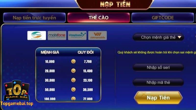 Nạp tiền vào tài khoản Bom79